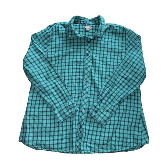 Eddie Bauer Women’s Plaid Button Down Shirt Teal Green / Blue Size XXL - Picture 1 of 6
